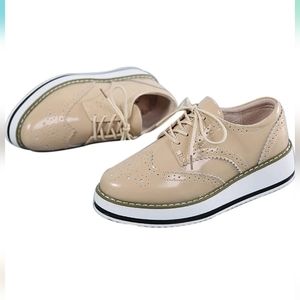 Womens Platform Lace Up Oxfords Shoes Creeper Perforated Breathable Flat Brogues